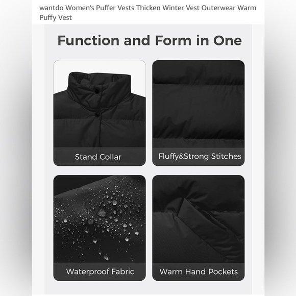 Amazon WantDo Women’s Black Insulated Puffer Vest Small Outdoor Casual Winter - Picture 15 of 16